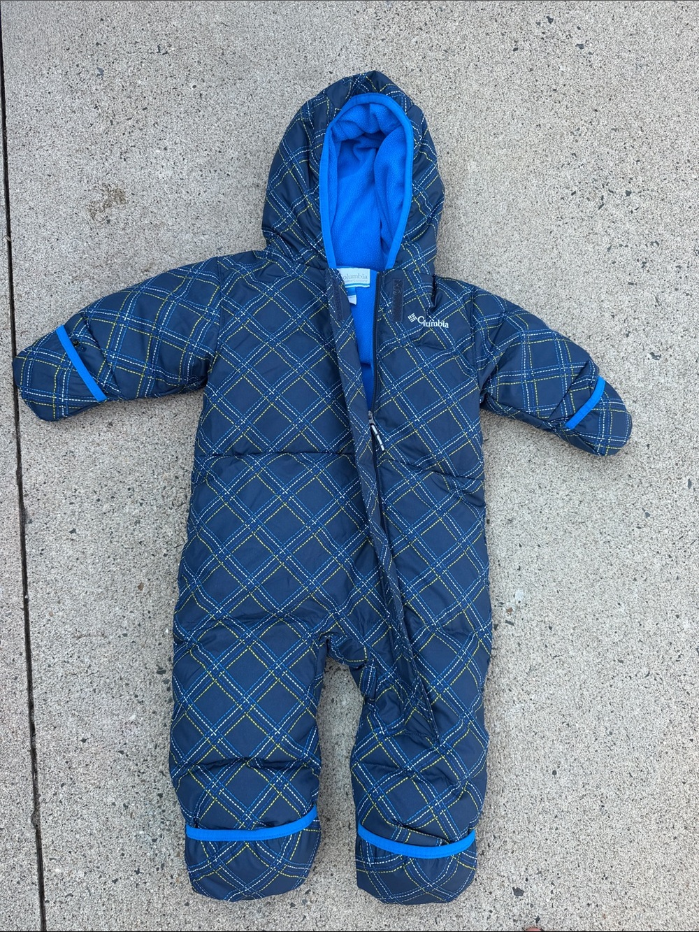 Columbia Navy Plaid Puffer Baby One-Piece with Bright Blue Lining